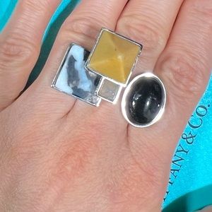 Eddie Borgo silver ring pyramid only moon stone granite stones size 7